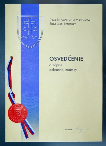certifikát ÚPV SR 1. strana